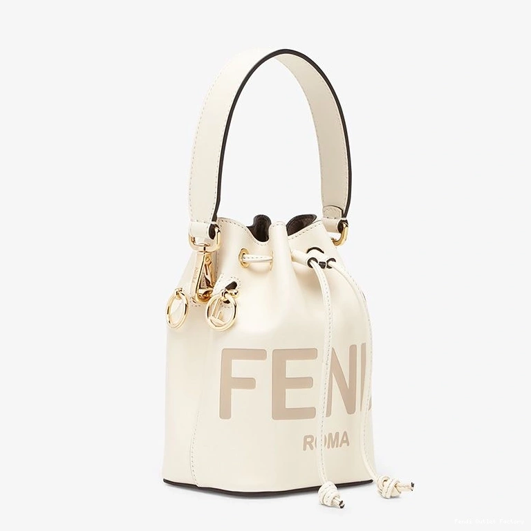 Vintage HOT Logo ROMA In White Fendi Tresor Leather Bucket Bag Mini Mon Calf 0803